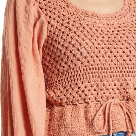 NWT Free People Megan crochet coral sand top L - Picture 3 of 15